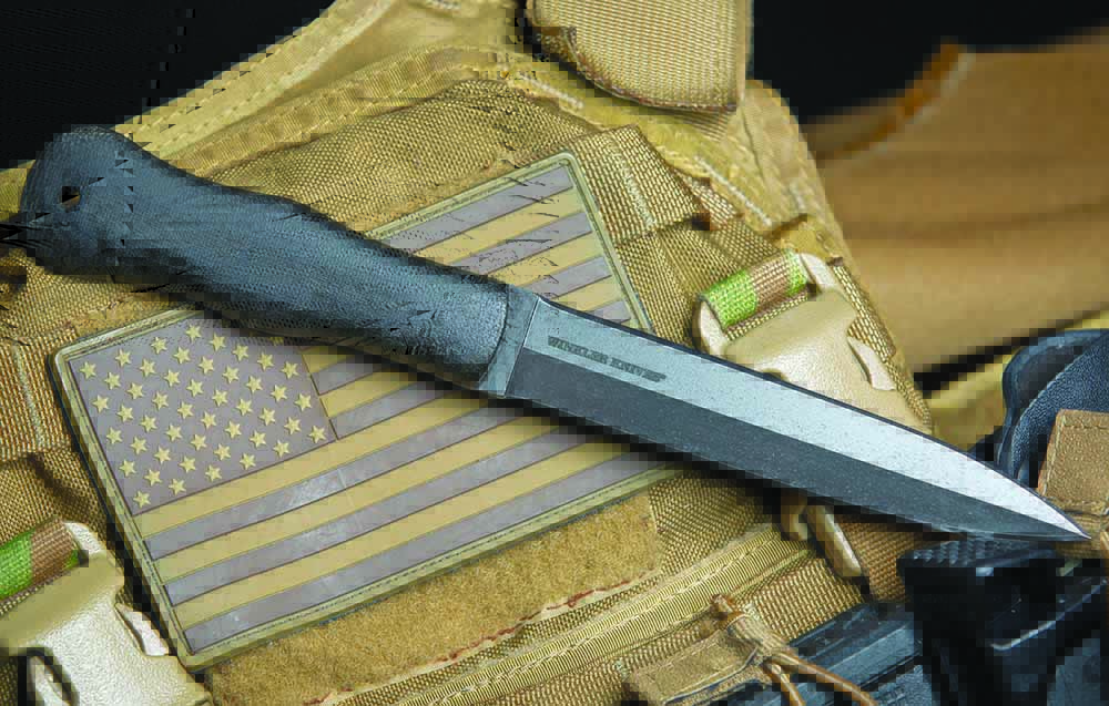 Made in Boone, North Carolina, the Winkler Knives Tactical Dagger in a black Micarta® handle has the same specs as the WASP-pattern model pictured elsewhere herein. “The handle shape does not hang on clothing as a lot of cross-guard knives do,” Daniel Winkler noted. MSRP: $400.