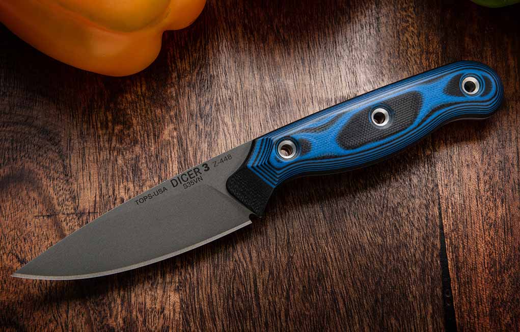 “For fine and detail tasks, the paring knife can’t be beat,” TOPS spokesperson Jeremiah Heffelfinger advised. “It affords more control for tasks like peeling and trimming meat, fruit or vegetables.” Enter the TOPS Dicer 3.