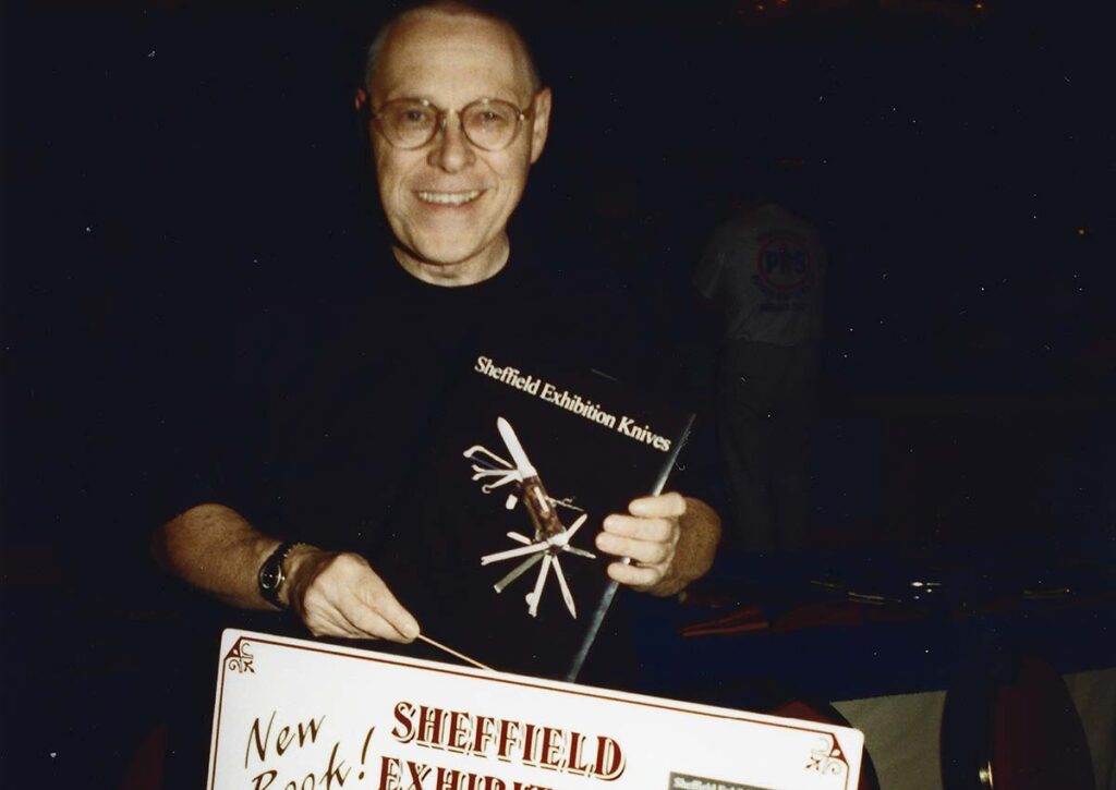 Bill Claussen with Sheffield Exhibition Knives, the book he authored in 1999 along with Brad Watts and Pete McMickle.