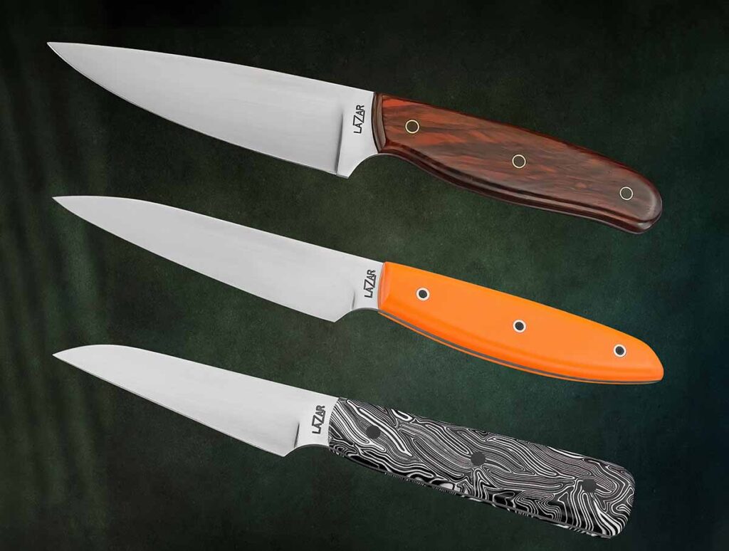 Andrew Lazarevic offers his petty knives in a selection of handle materials.
