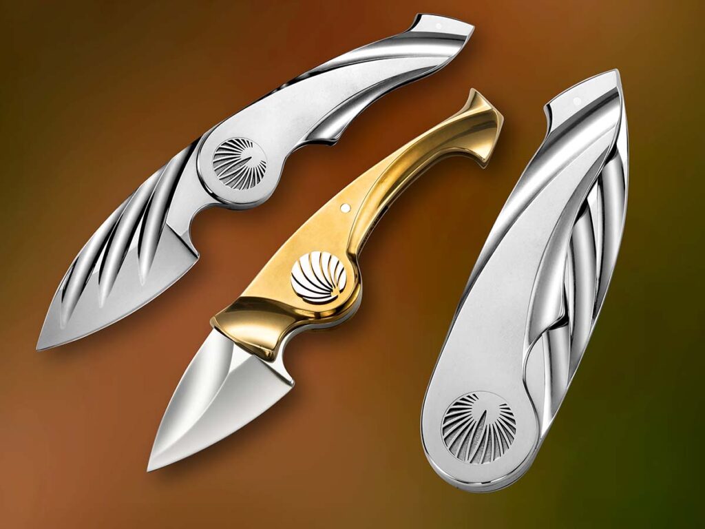 Ray Appleton’s IQ folders are famous for being difficult to figure out how to open and close, but one (though not one of those shown below) he put on the author’s table at a Solvang Knife Show may have been the most difficult ever.