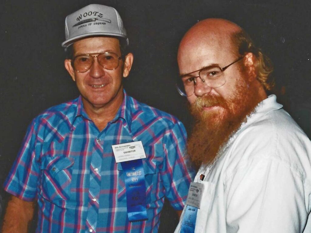 Al “The Wizard of Wootz” Pendray (left) and knifemaker John Salley at an early ’90s Guild Show.