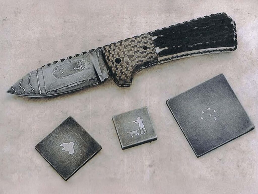 Steve Schwarzer’s pioneering mosaic damascus knife, “The Hunter’s Dream.”