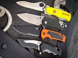 from left: Victorinox Rescue Tool, Kershaw Drivetrain, SOG Escape ATK 2.0 and Utica Cutlery Honor Rescue Blade