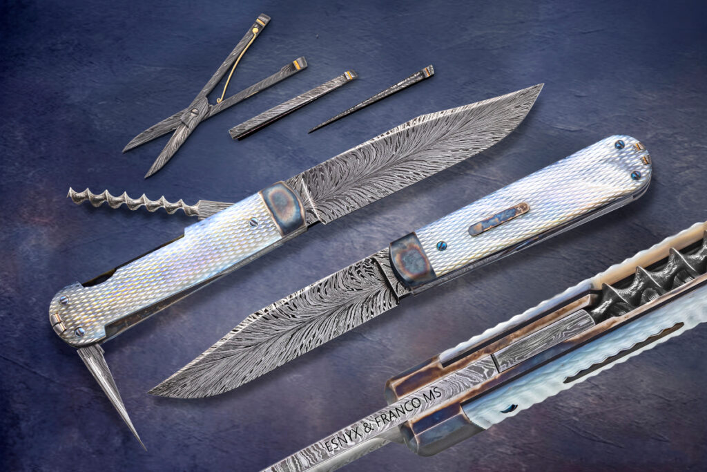 Bathrooms are for hygiene and sometimes that takes a knife. To clean your fingernails or pull a splinter in style, the author recommends something like the fine Dourado collaboration between ABS master smith Dionatam Franco and Evan Nicolaides. (Mitchel Cohen image)