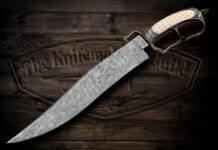 The author said the study is a great room for knife collections, and his preferred collectible is the custom bowie. If he had his druthers, he’d display the exquisite Knifemakers’ Guild award-winning Best Collaboration piece by Nick Orr and Bailey Bradshaw. (Mitchell Cohen image)