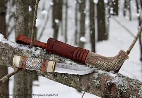 Roman Kislitsyn makes knives in Sami style. Sami people are native reindeer herders of northern Scandinavia.