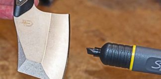 A good tip is the black marker trick. Using a permanent black marker with a wider chisel tip, color the edge bevel on both sides of the blade. The goal is to sharpen the blade—here on the Gerber Tri-Tip removing the black marker ink from both sides.