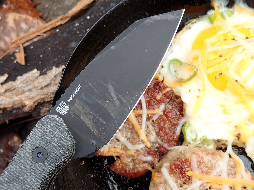 The Redhawk was a woods camp breakfast companion during the author’s testing. The sheepsfoot both helped with fire, food prep and eating. 