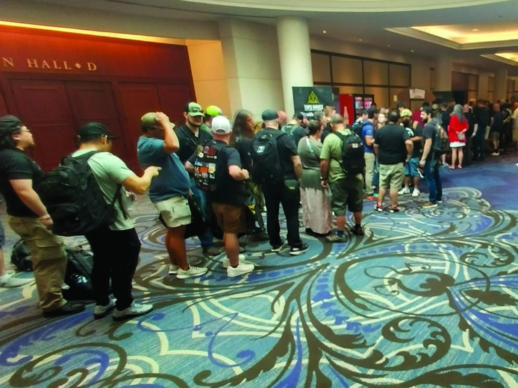 Patrons wait in line patiently for the BLADE Show to begin.