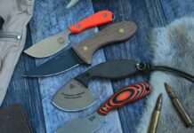 All USA made, from top: White River Knife & Tool Model 1 Skinner, W.R. Case & Sons Laramy Miller Sasquatch Skinner, TOPS Knives Backwoods Skinner and Montana Knife Co. Packout Skinner.