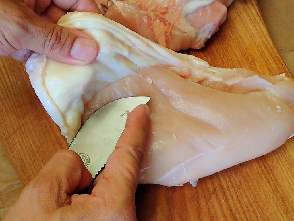 The grip on the Model 1 was secure and the spine’s forward gimping proved useful. After an hour of skinning and deboning, the author had no complaints. The thin grind made cutting effortless and the taper is outstanding.