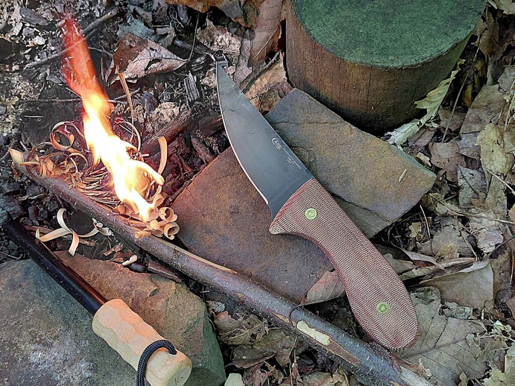 The Sasquatch easily feathered wood that took a spark from a stout ferro rod. The edge was sharp and the spine has a good 90-degree angle for fire starting.