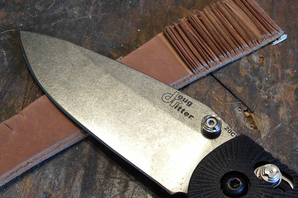 The blade made great crunching music as it bit quickly into the leather.