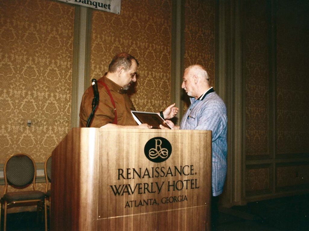 Bob Terzuola (left) delivered the induction speech for Sal Glesser (right) when Sal entered the BLADE Magazine Cutlery Hall of Fame® in 1999. Terzuola was inducted in 2023.