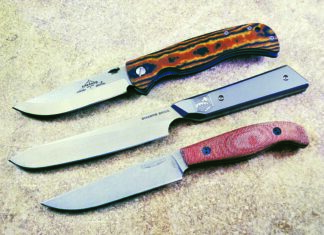 The test steak knives, from top: Emerson Folding Steak Knife, Sharps Bros. Meanstreak Grill & Steak and Bradford USA Orwell.