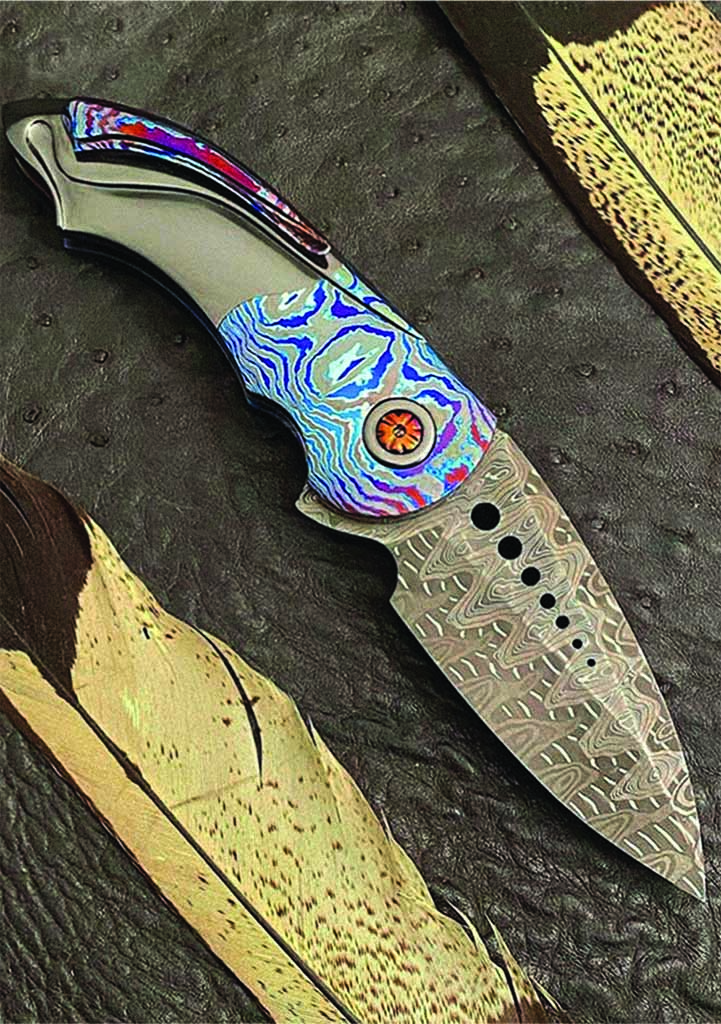 The Hybrid stainless damascus pattern by Mike Norris is the blade material for a folder by Alister Bastian. (Mike Norris Damascus image)