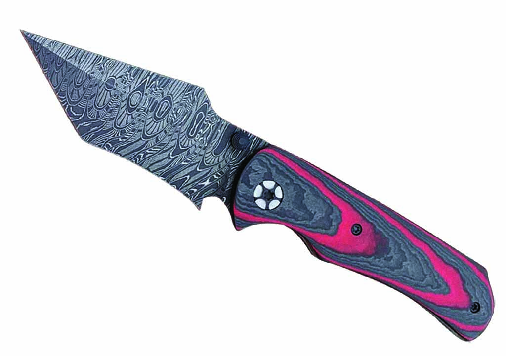 Fire Clone stainless damascus by Mike Norris is the blade steel for a Jonas Iglesias folder. (Image courtesy of Mike Norris)
