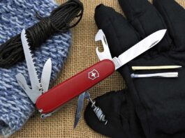 The Camper, a favorite of the author, has most tools of the larger One Handed Trekker but swaps the Phillips screwdriver for a corkscrew.