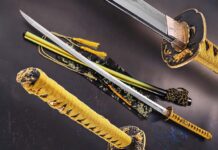 Dave Goldberg traveled to Japan years ago to study traditional sword blades under the iconic Yoshindo Yoshihara, whose family has practiced the art for no fewer than 10 generations. If David’s katana in a 34-inch blade of a five-bar construction go-mai and all the appropriate accouterments is any indication, he learned well. (SharpByCoop image)