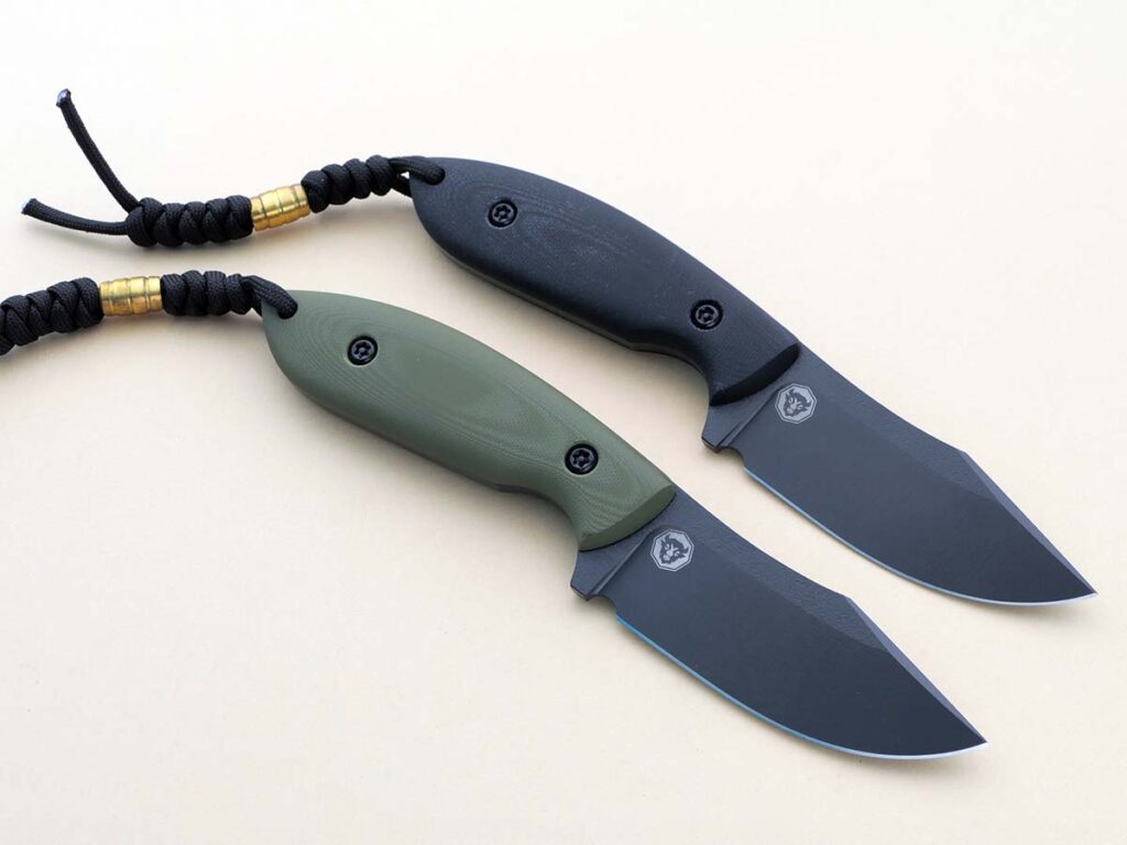 Full-tang fixed blades such as the Trailhead set by Tomasz Dziubinski are better suited for heavy cutting and repeated hard use, and safer for use with a heavy load.