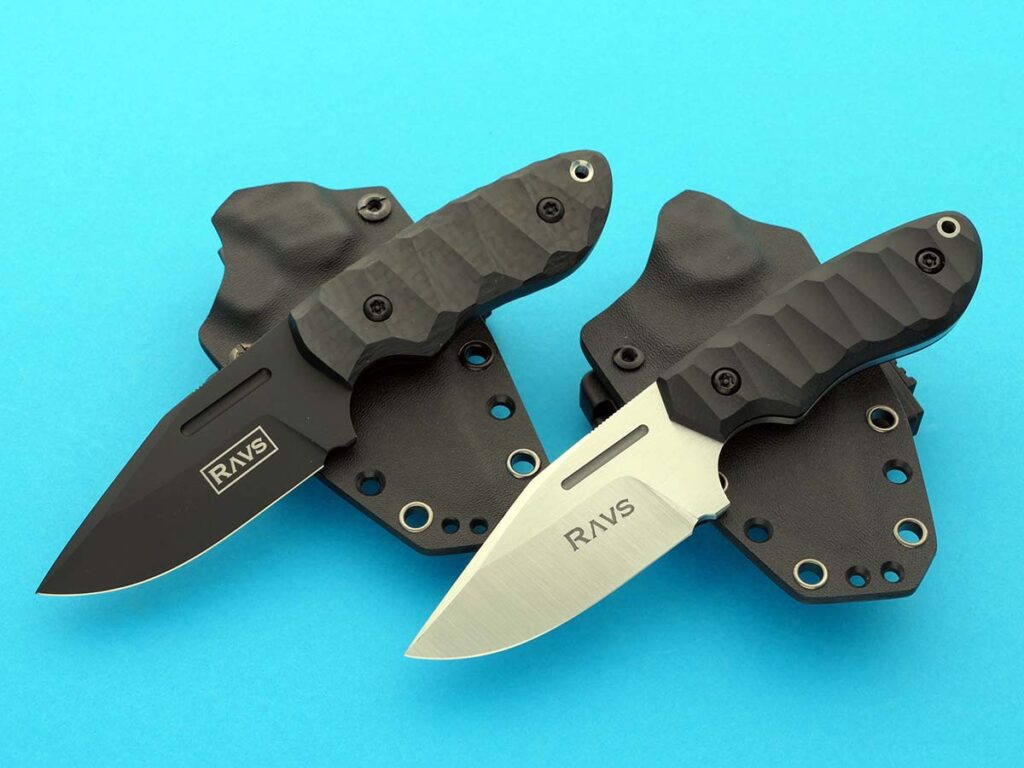 Kydex sheaths can be molded to fit the blade and, over time, will not deform, providing a safer carry option. Rafal Kolakowski uses Kydex® for the sheaths of his Ridgeline set of small tactical EDC fixed blades.