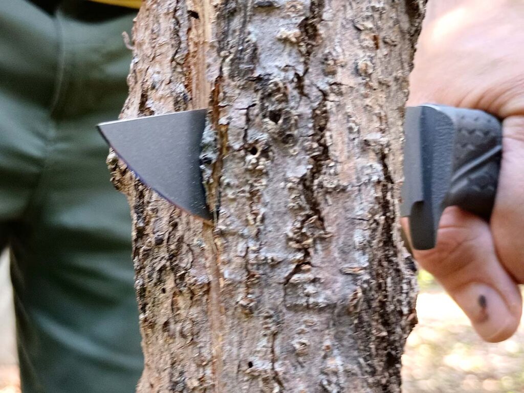 UG’s knife made quick work battoning through a nearly 3-inch diameter elm log. 