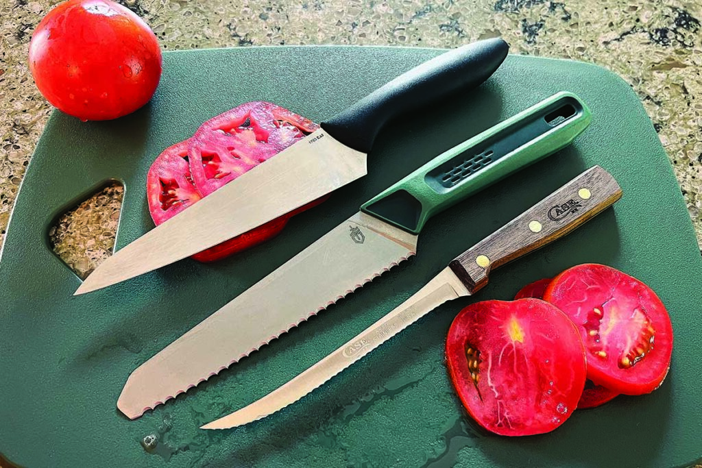 Kershaw 6-inch Utility Knife, Gerber ComplEAT 6-inch Utility Knife and Case 5½-inch Tomato Slicer.