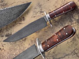 For his tribute bowie, Tony Lewis used the same process to forge Steve Dunn’s Thorns and Thistles damascus pattern as described by Steve and mentioned on pages 256 and 257 of the book, The Story of Knife Steel, by Dr. Larrin Thomas. (SharpByCoop knife image)