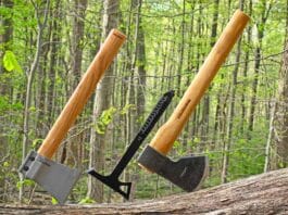From right, the Condor Tool & Knife Cantina, Boker Plus Mohican and Cold Steel Professional Throwing Axe.