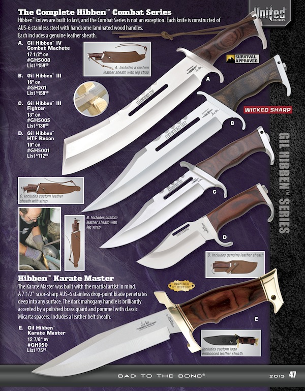 The Hibben Karate Master shown at bottom here is the updated version of the knife Gil Hibben made for Elvis Presley in 1974. (United photo)
