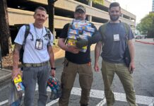 “The Twinkie Guys,” well-armed with Twinkies outside the BLADE Show, from left: Martin Gerling, an important friend of UG-Tools, and company founders Philipp Utsch and Jan Gierse. (UG-Tools image)