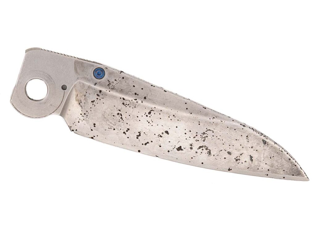 Anne Reeve said a customer put the MagnaCut stainless steel blade of a Chris Reeve knife in a glass of saltwater for seven hours and claimed the rusting and pitting should be covered by the company’s warranty. Of course, like all stainless steels, MagnaCut stains less but is not stain proof. Quite understandably, the warranty request was denied.