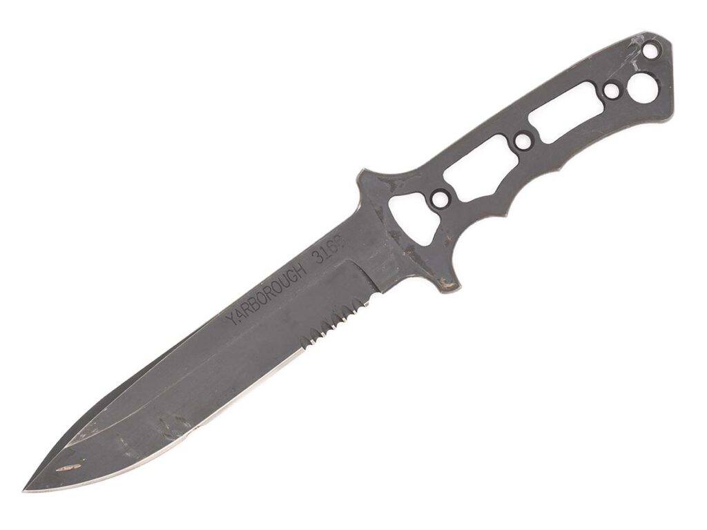 After an Army Special Forces soldier used his Chris Reeve Yarborough to cut a live electric cable during a mission, he sent in the damaged knife with $50 asking for repairs. The company sent the $50 back along with a new knife. Anne Reeve keeps the original knife, shown here, in her safe deposit box.