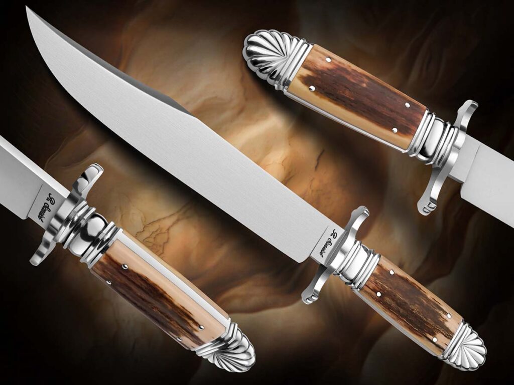 Newly minted ABS journeyman smith Renan Scariot won the Joe Kessslar Award for his 9.45-inch bladed, fully integral bowie, with mammoth ivory handle. The maker marked earning the award among the class of new journeymen as a milestone in his career. (Felipe Silva image)