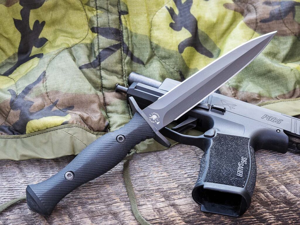 The Spartan Harsey Dagger’s handle has a lot going on with a distinctive oval profile that lies in the palm naturally and makes the edge easy to index—even in low-light environments.