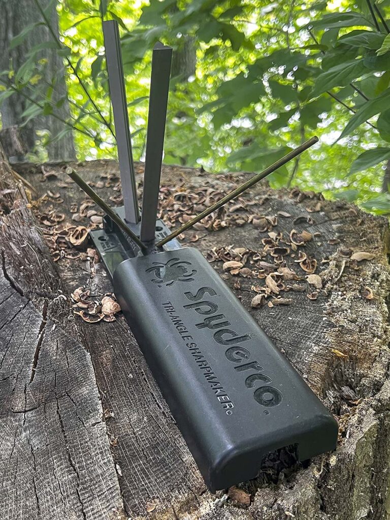 Absolutely time tested, the Sharpmaker has been a honing mainstay for a spell—namely because it works so well. Very simple in design, the portable sharpener features course and fine grain sharpening rods that can be set for a 20-degree edge and simply requires a downward stroke to do their business.