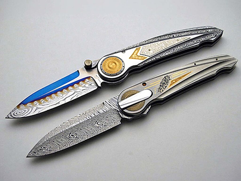 Over the course of his career as a knifemaker, Walker has earned a slew of patents and trademarks for his folder-related inventions. Two such examples are the Zipper blade (top) in which a hard edge metal is fused with a tough spine metal. And the lever lock (bottom), of which of his many lock designs. (David Ellis image)