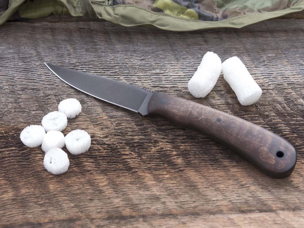 The Winkler Knives Operator isn't afraid to tackle delicate cutting tasks. It easily sliced Styrofoam packing peanuts, a testament to how well the blade is engineered with its distal taper spine, full height flat grind and razor-sharp factory edge.
