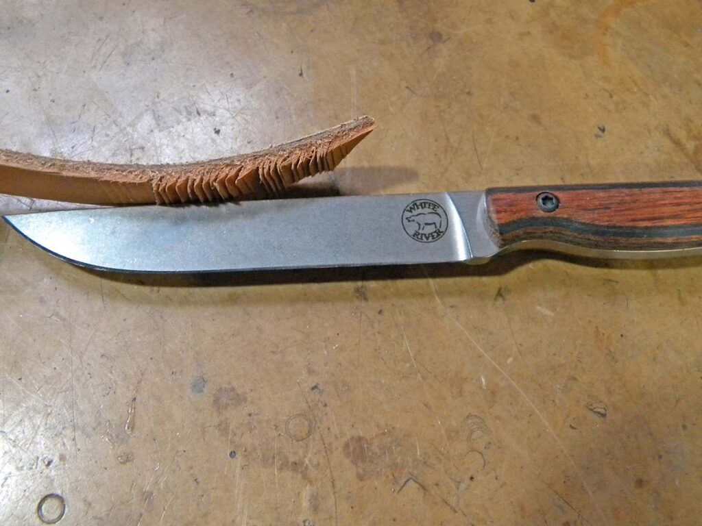 For skiving the 8-ounce leather, the blade rendered very thin flaps time and time again.