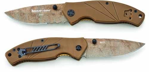 Thumb studs are the mode of opening for the Timberline SOC folding knife.