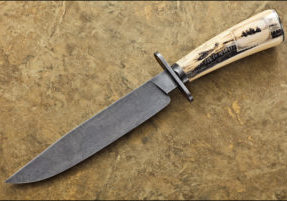Sharpe and ABS journeyman smith A.C. “Chuck” Richards collaborated on the Project Attu Knife in their fellow comrades’ honor. The scrimmed Attu Island scene is by Richard “Hutch” Hutchings. (SharpByCoop knife photo)