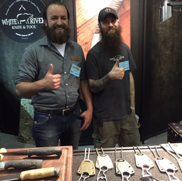 White River Knife and Tool had two significant beard-wearing men manning its booth.